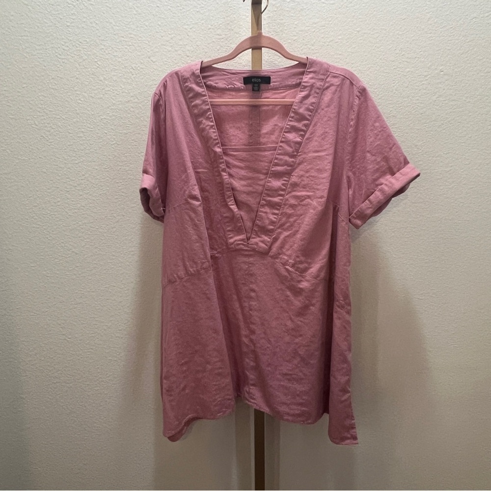 Ellos Tunic top Linen blend oversized v-neck Dusty Pink Large 18/20